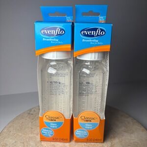 Evenflo Classic Glass Baby Bottles 2-Pack 8oz Slow Flow 0-3m BPA-Free